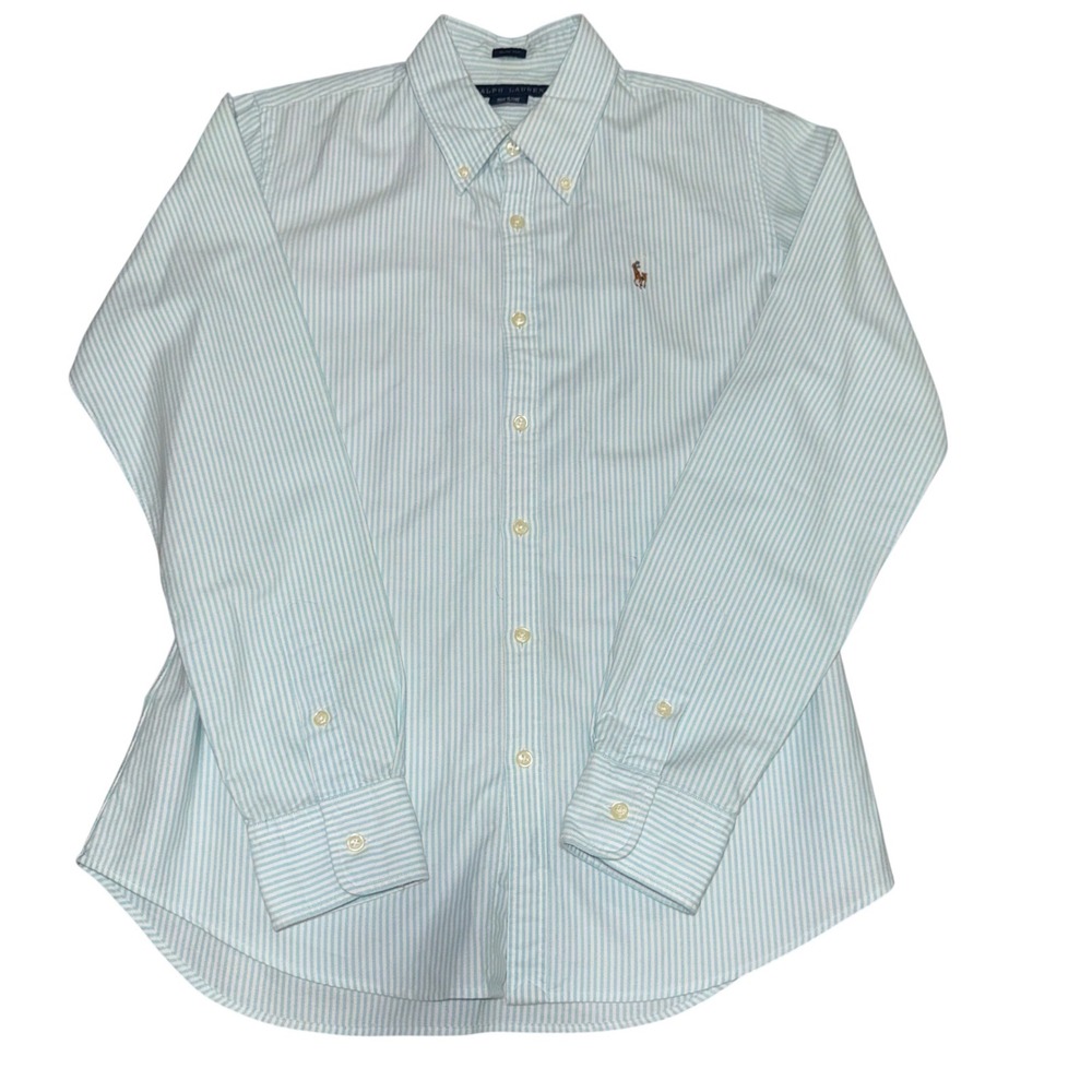 Ralph Lauren Slim Fit Oxford 100% Cotton Shirt Light Long Sleeve Stripe  Girls10